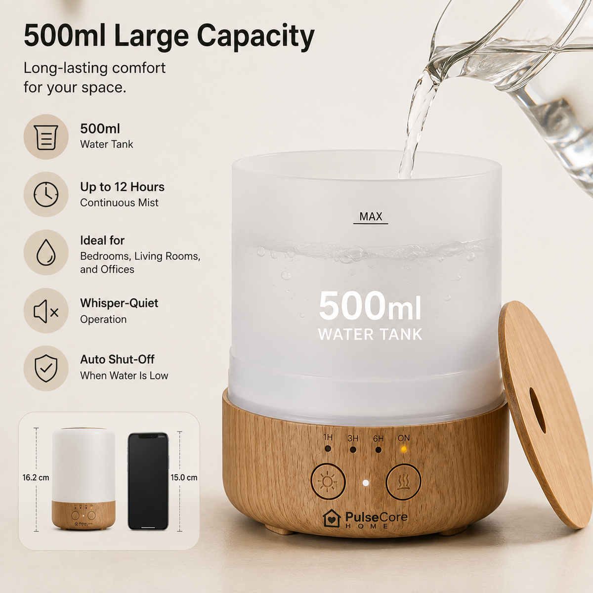PulseCore Ultrasonic Aroma Diffuser 500ml